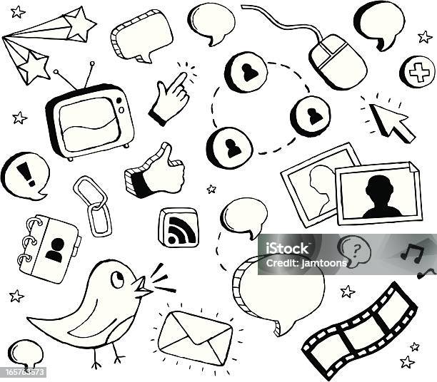 Социальные Медиа Каракули — стоковая векторная графика и другие изображения на тему Телевизор - Телевизор, Бессмысленный рисунок, Компьютерная мышь