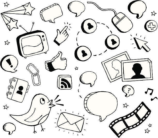 Social Media Doodles A page of social network doodles. bird quotes stock illustrations