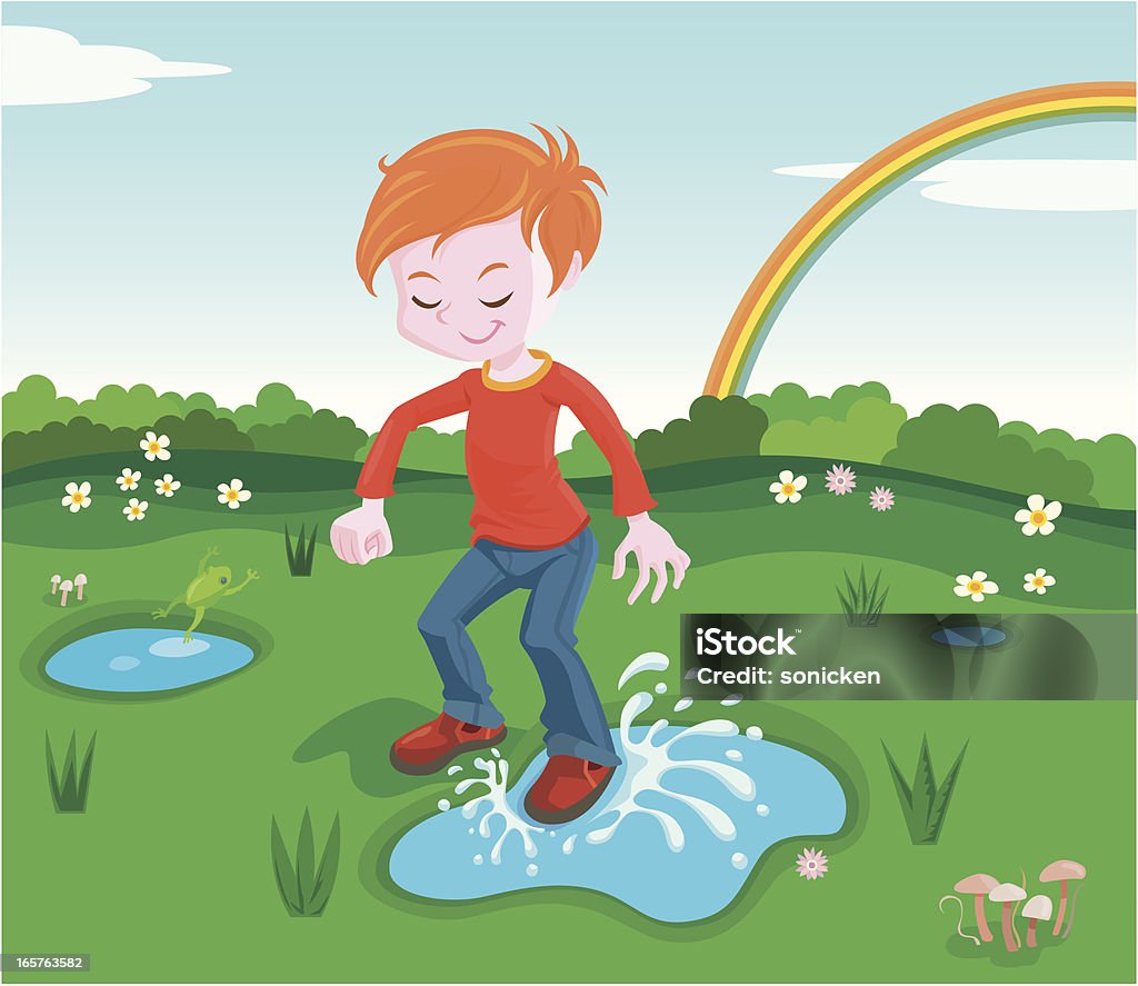 step in a puddle A kid trying step in the puddle. Puddle stock vector