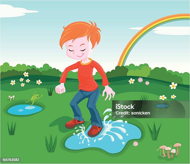 Step In A Puddle Stock Illustration - Download Image Now - Puddle, Grass, Water