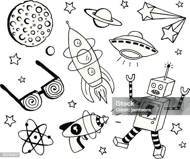 Retro Scifi Doodles Stock Illustration - Download Image Now - Robot, Outer Space, Doodle