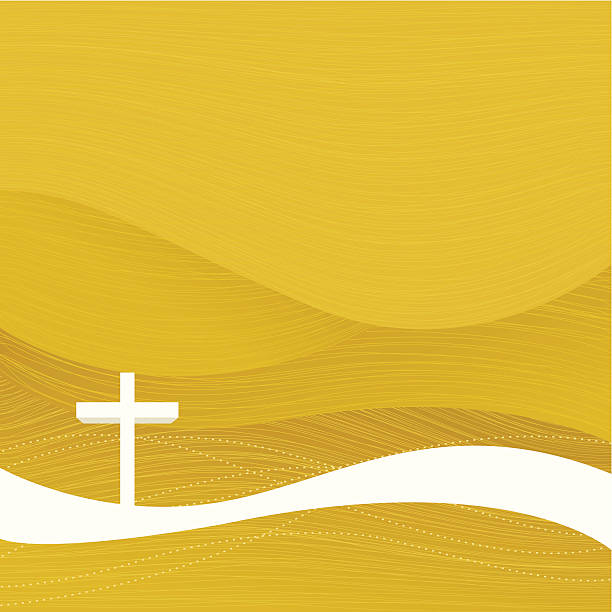 A yellow Christian Easter background Easter frame with a cross on background. Time of Resurrection. cross shape cross religion christianity stock illustrations