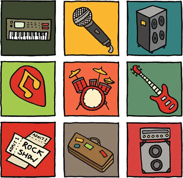 Vector illustration of Musical instrument icon blocks