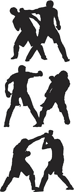 ilustrações de stock, clip art, desenhos animados e ícones de homens sparring de artes marciais mistas - karate kickboxing martial arts silhouette