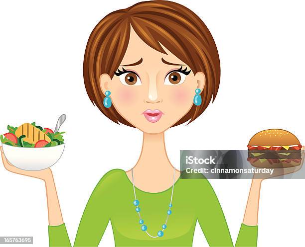 Frau Auswählen Was Essen Stock Vektor Art und mehr Bilder von Abnehmen - Abnehmen, Aussuchen, Besorgt