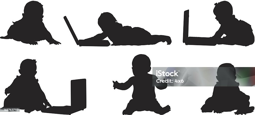 可愛らしい赤ちゃんの女の子、ノートパソコン - 子供のロイヤリティフリーベクトルアート