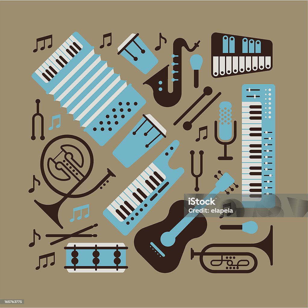 Music instrumants Composition with music instruments. ZIP includes large JPG (CMYK), PNG with transparent background.  Retro Style stock vector