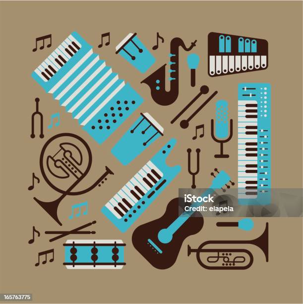 Music Instrumants Stock Illustration - Download Image Now - Retro Style, Saxophone, Microphone