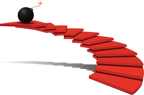 An illustration of a red staircase and a black bomb at top vector art illustration