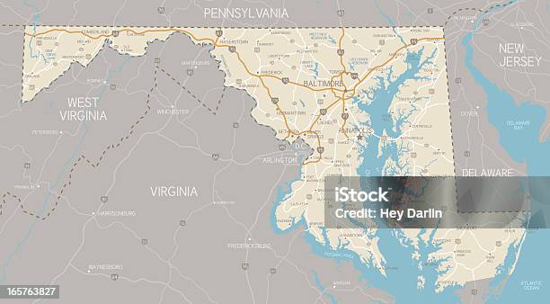 Maryland Mapy - Stockowe grafiki wektorowe i więcej obrazów Stan Maryland - Stan Maryland, Mapa, Mapa drogowa