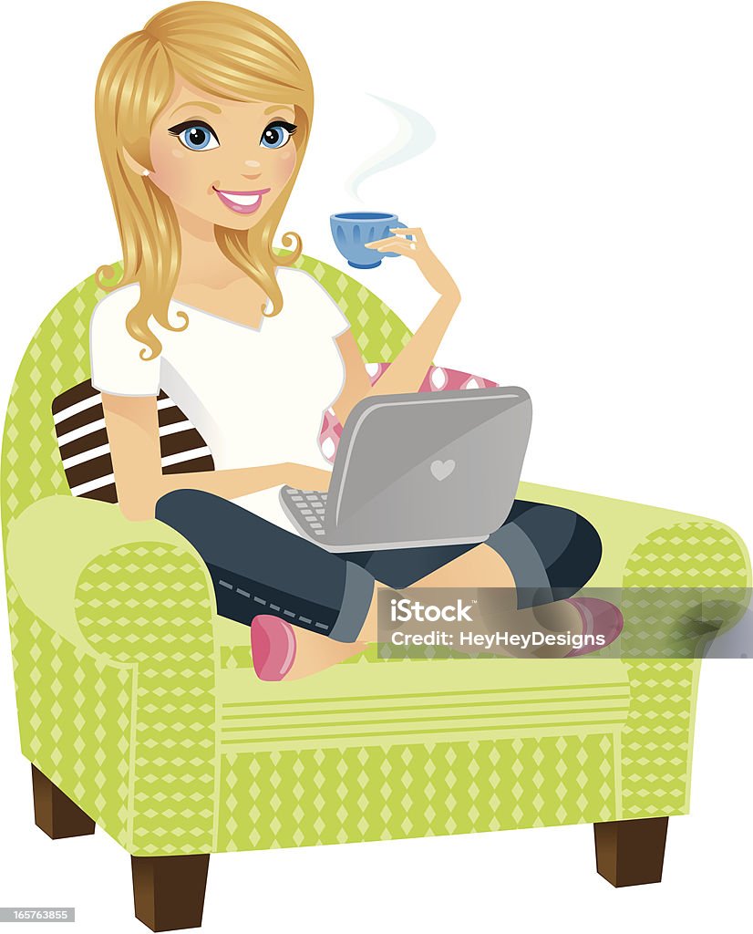 Femme sur un ordinateur portable - clipart vectoriel de Illustration libre de droits