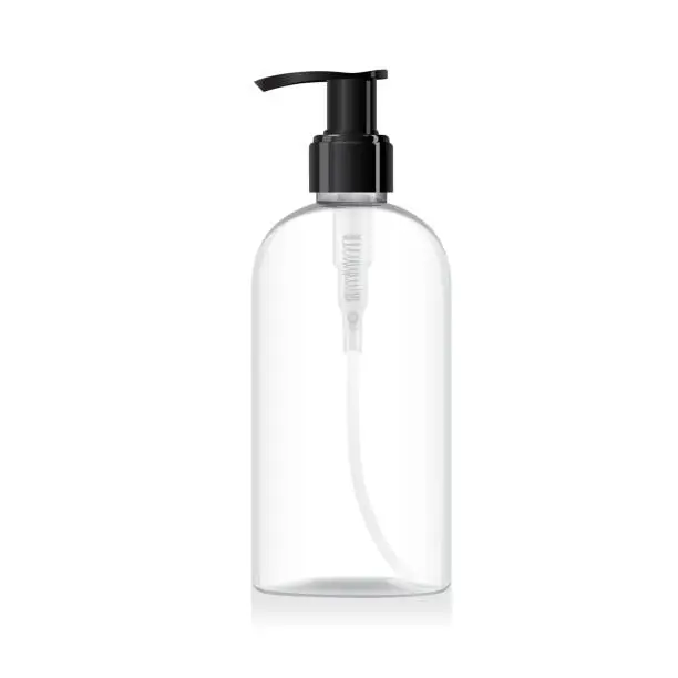 Vector illustration of Blank clear glass bottle mockup with black pump