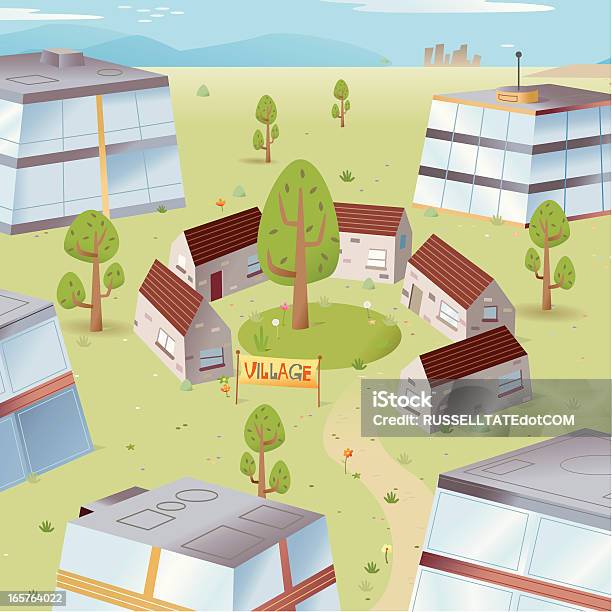 The Modern Day Village Stock Illustration - Download Image Now - Apartment, Assisted Living, Blue