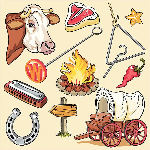 Vector illustration of American Old West Icons