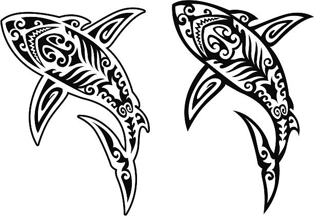 Tribal Shark Tribal white shark tribal tattoos stock illustrations