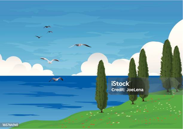 Ilustración de Costa Mediterránea y más Vectores Libres de Derechos de Ciprés - Ciprés, Cielo, Gaviota