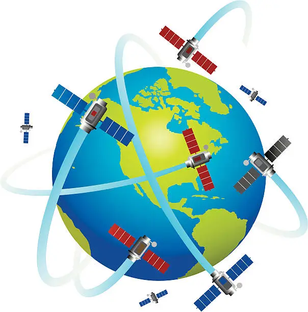Vector illustration of Satellites Orbiting The Globe