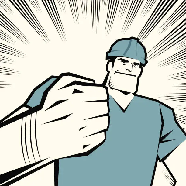 Vector illustration of Worker with Fist Raised