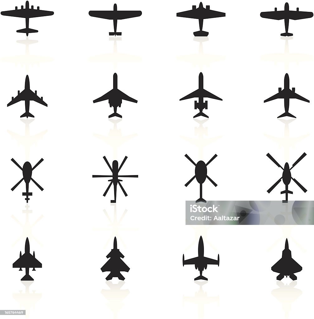 Black Symbols - Airplanes &amp; Helicopters Simple black icons representing different models of airplanes & helicopters. Helicopter stock vector