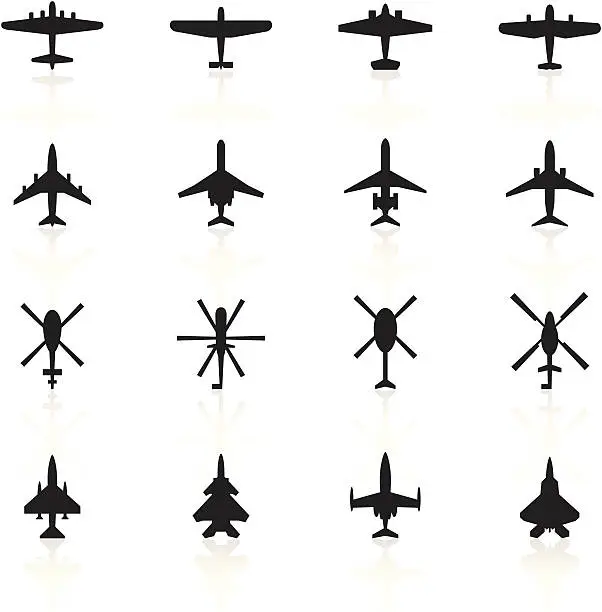 Vector illustration of Black Symbols - Airplanes & Helicopters