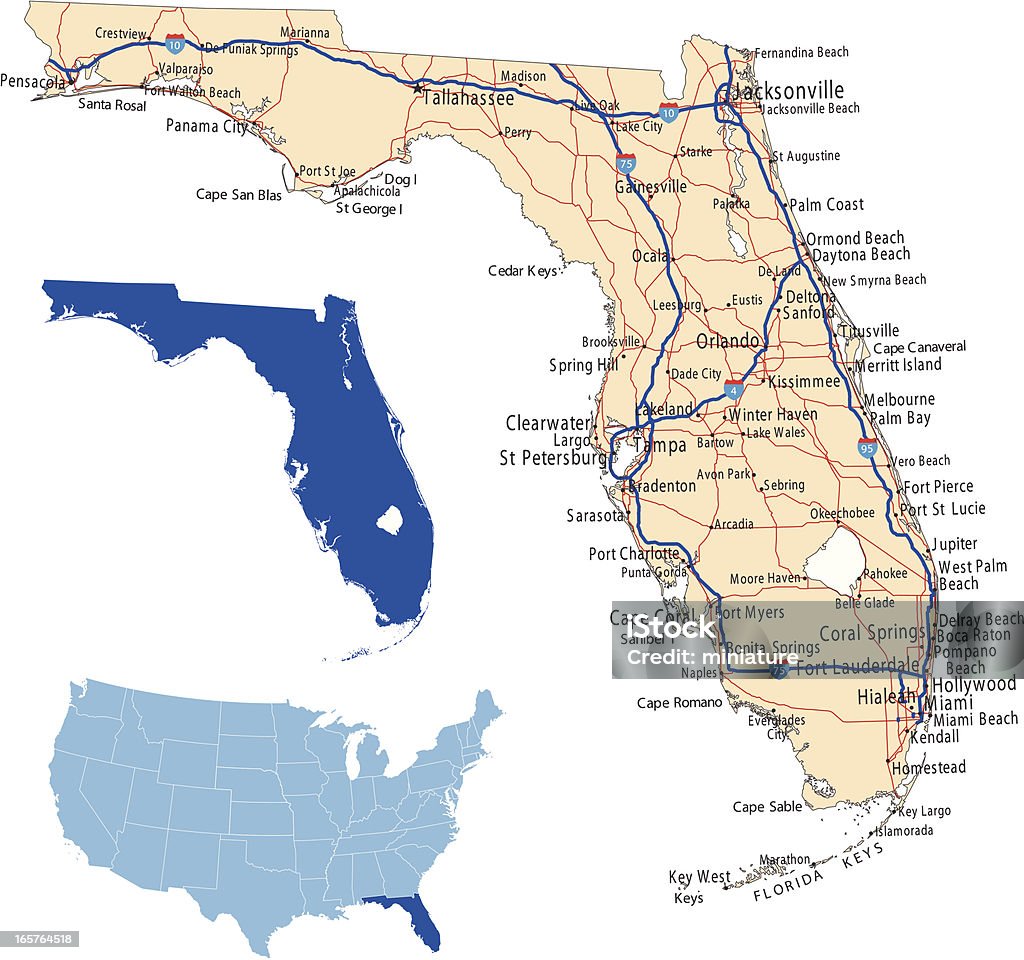 Florida Mappa stradale - arte vettoriale royalty-free di Florida - Stati Uniti