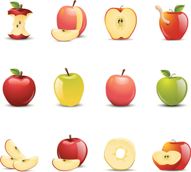 apple ikony - apple portion red freshness stock illustrations