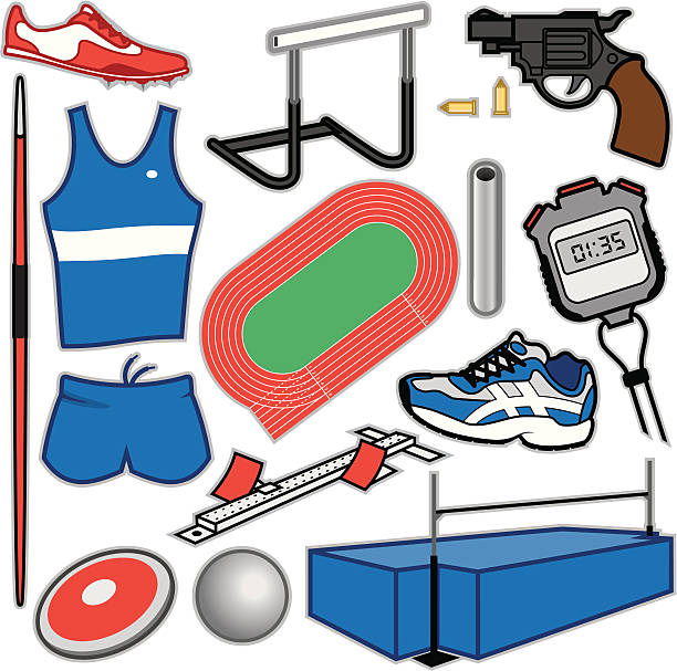 отслеживание & поле пункты - hurdle sports track track and field playing field stock illustrations