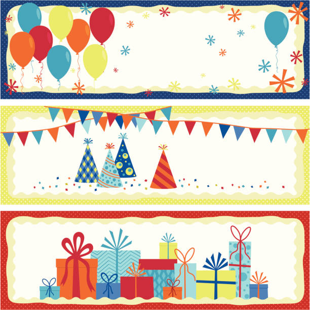 Set of birthday banners vector art illustration