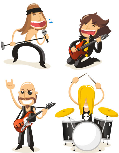 zestaw rock band - guitar electric guitar modern rock metal stock illustrations