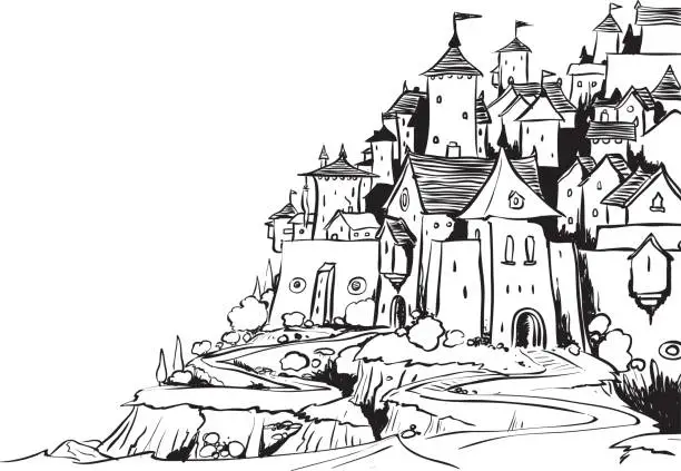 Vector illustration of Medieval Town Lineart
