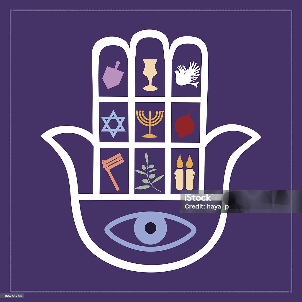 Khamsa em violeta fundo - Vetor de Judaísmo royalty-free