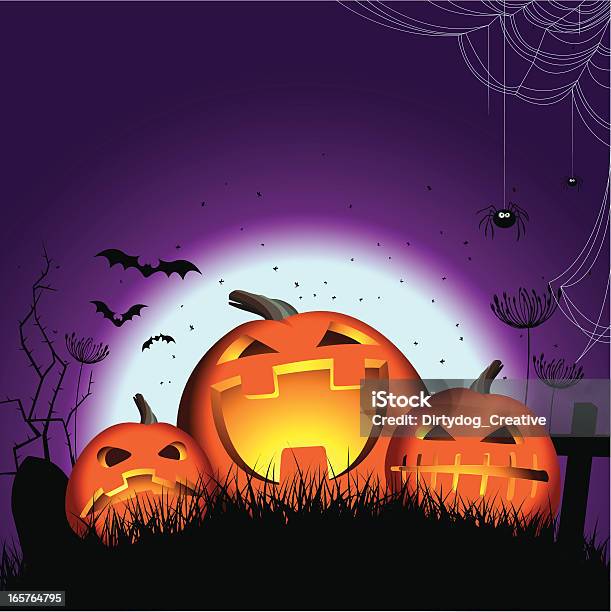 Dia Das Bruxas Pumkins Bats Spiders - Arte vetorial de stock e mais imagens de Dia das Bruxas - Dia das Bruxas, Laranja - Cores, Roxo