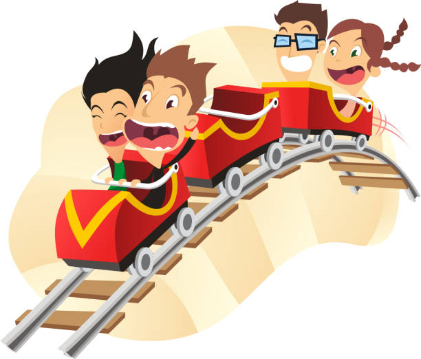 ilustrações, clipart, desenhos animados e ícones de montanha-russa divertido passeio de parque de diversões - rollercoaster carnival amusement park ride screaming