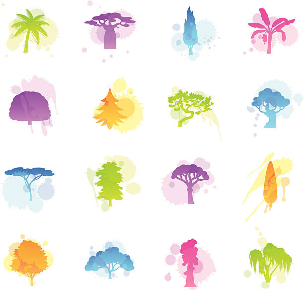 ilustraciones, imágenes clip art, dibujos animados e iconos de stock de manchas iconos de los árboles - álamo árbol
