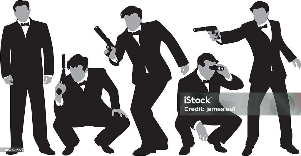 Secret Agents Secret agents in various positions Detective stock vector