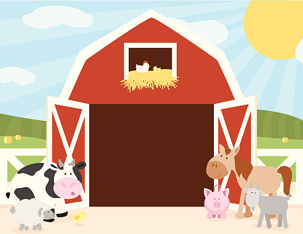 ilustraciones, imágenes clip art, dibujos animados e iconos de stock de animales de granja en escena barn - livestock vector cute domestic cattle