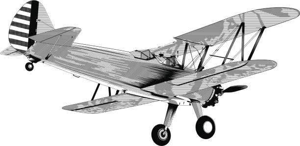 illustrations, cliparts, dessins animés et icônes de avion à hélice en vol - airplane biplane retro revival old fashioned