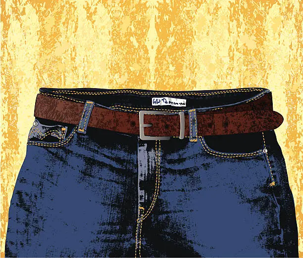 Vector illustration of jeans, belt and yellow wall