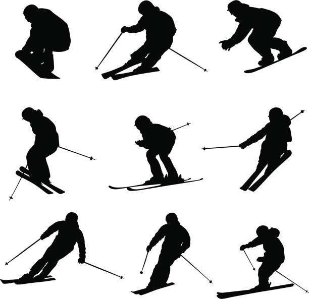 ilustrações de stock, clip art, desenhos animados e ícones de downhillskiers - slalom skiing