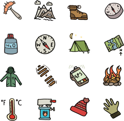 Outdoor doodle icon set