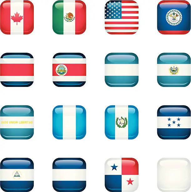 Vector illustration of North and Central America Icon Flags