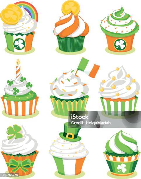 Ilustración de St Patricks Day Cupcakes Irlandés y más Vectores Libres de Derechos de Al horno - Al horno, Alcorza, Alimento