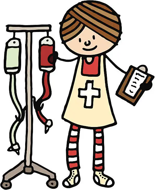 Vector illustration of Nurse with IV and blood drip