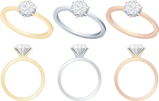 Vector illustration of Set of engagement rings in different tones