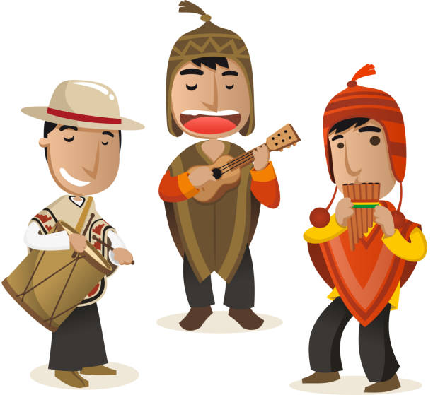 Peruvian musicians vector art illustration