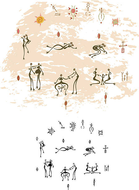 illustrazioni stock, clip art, cartoni animati e icone di tendenza di grotta preistorica dipinto relazioni umane - african descent cave painting african culture men