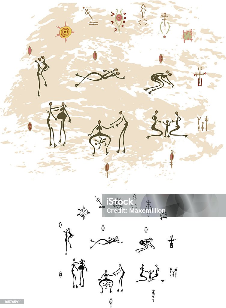 선사시대 동굴벽화 인간 관계 - 로열티 프리 동굴벽화 벡터 아트