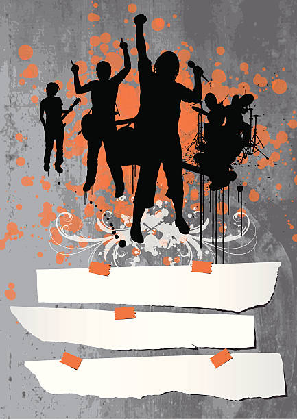 Band on Concrete Wall Vector-Illustration of a musical band painted on a Concrete Wall bass guitar wallpaper stock illustrations