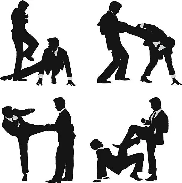 Vector illustration of Silhouette men in suits fighting