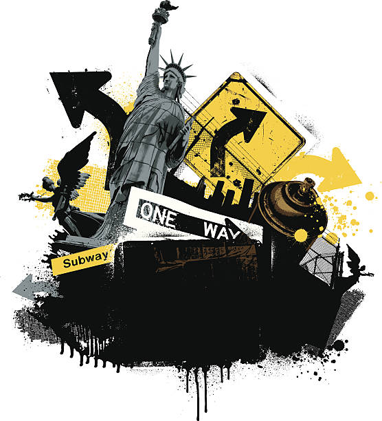 nowym jorku tło grunge - statue city statue of liberty new york city stock illustrations